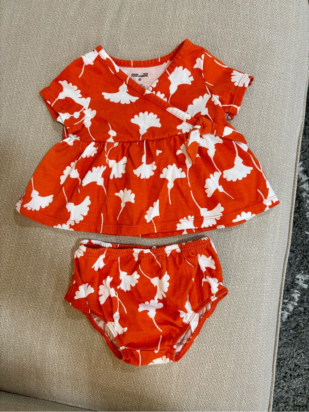 Diane Von Furstenberg DVF for Target Outfit Orange & White Ginko Print 6 mos